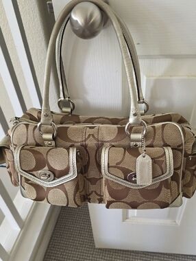 Coach Signature Canvas Satchel in Khaki/Chalk